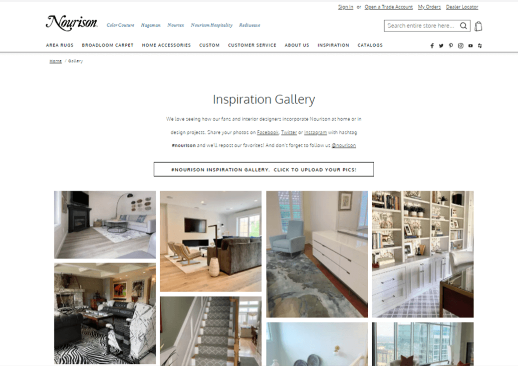 Nourison website inspiration gallery with Bazaarvoice